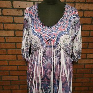 Unity World Wear sublimation print polyester top.  Size 1X.